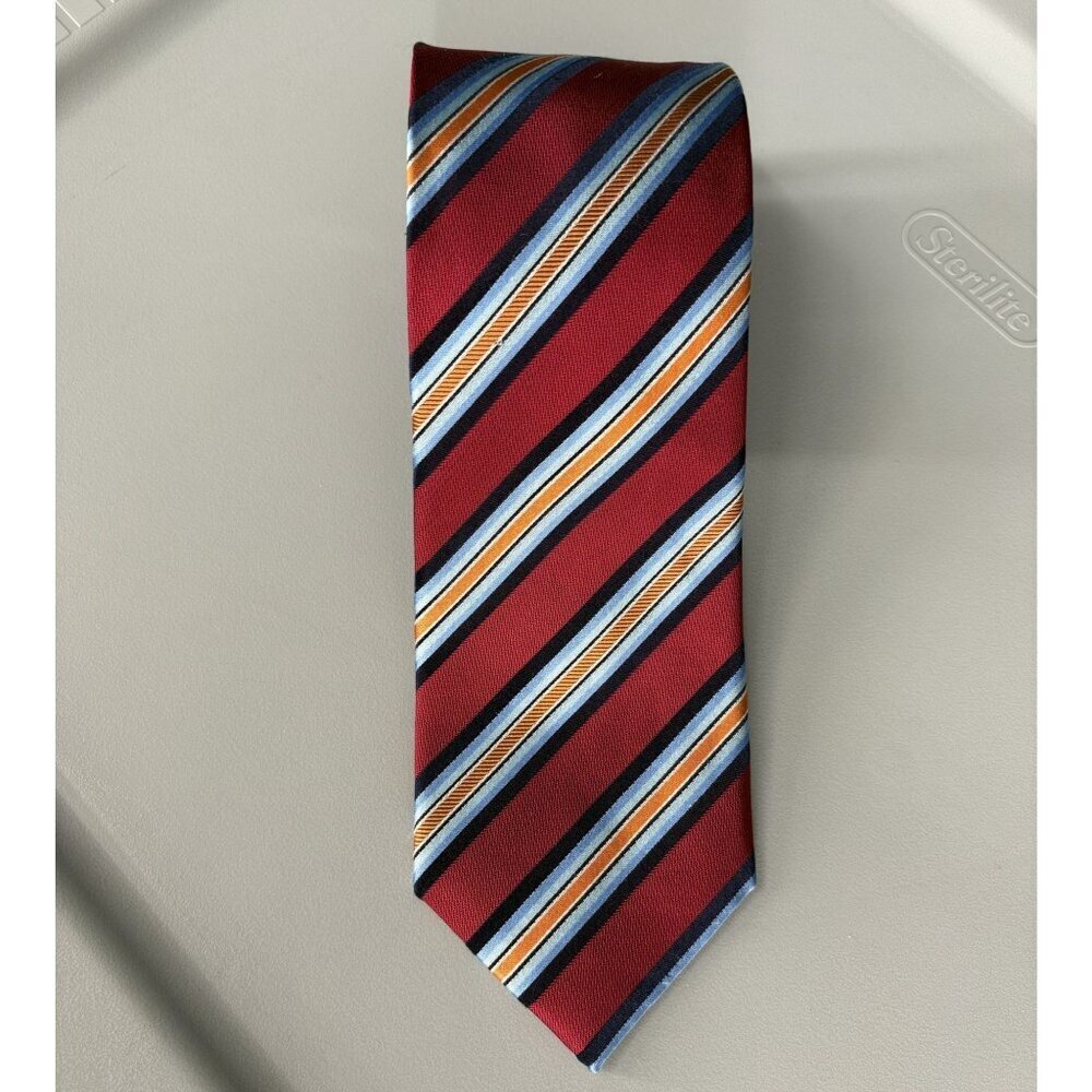 Countess Mara Men's 3.25" Diagonal Striped Hand Made Silk Tie Red Blue Office